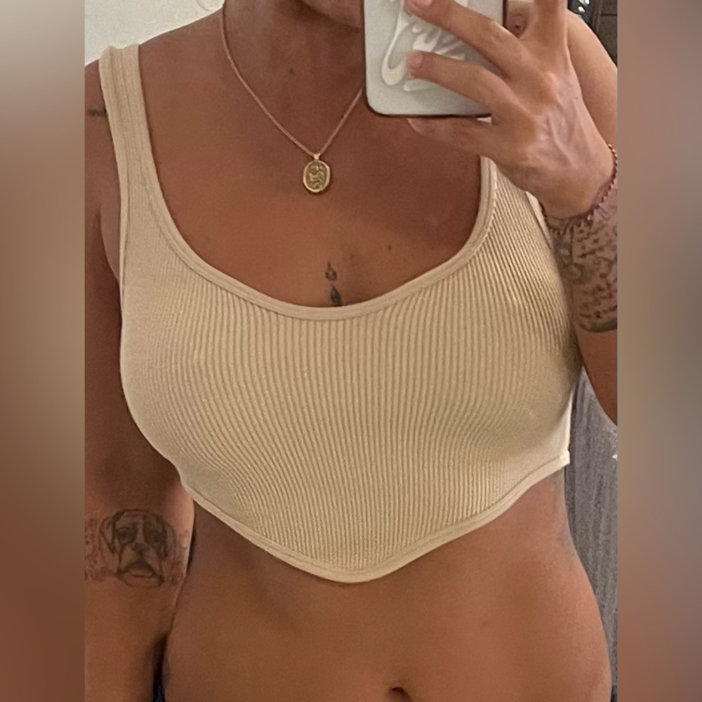 Beige Ribbed Crop Top - Picture 5 of 6